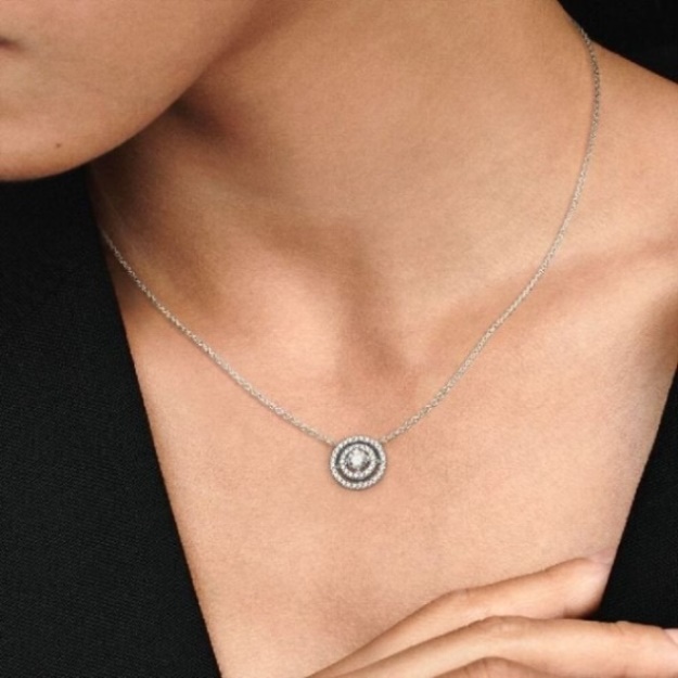 Sparkling Double Halo Collier Necklace Pandora CA