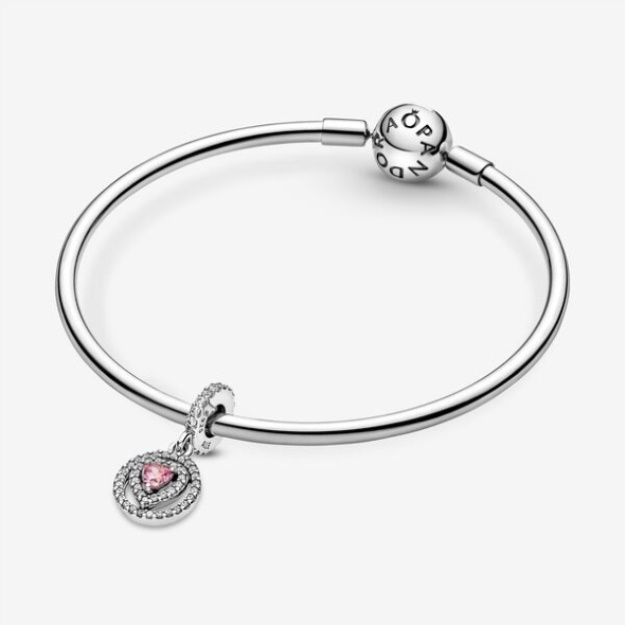 Sparkling Double Halo Heart Dangle Charm Pandora