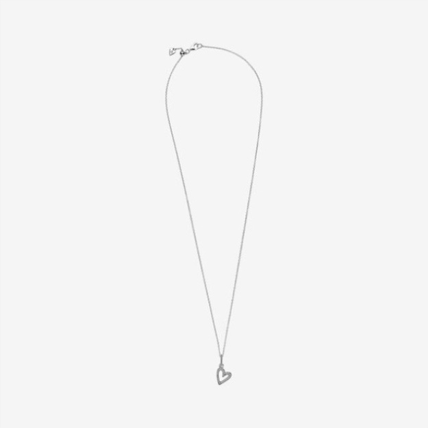 Sparkling Freehand Heart Pendant Necklace Pandora