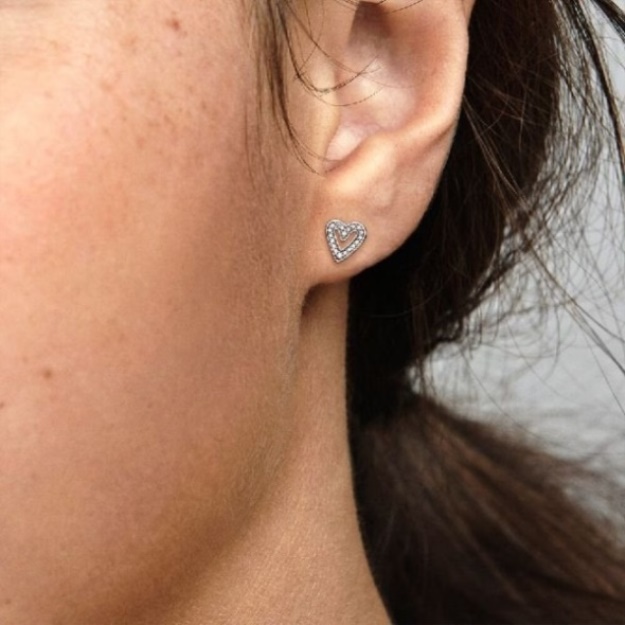 Sparkling Freehand Heart Stud Earrings Pandora CA