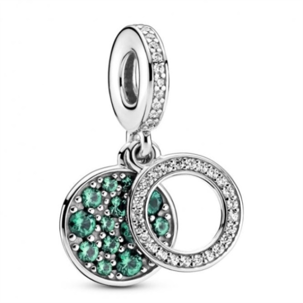Sparkling Green Disc Double Dangle Charms Pandora