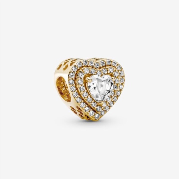 Sparkling Leveled Hearts Charm Pandora Gold