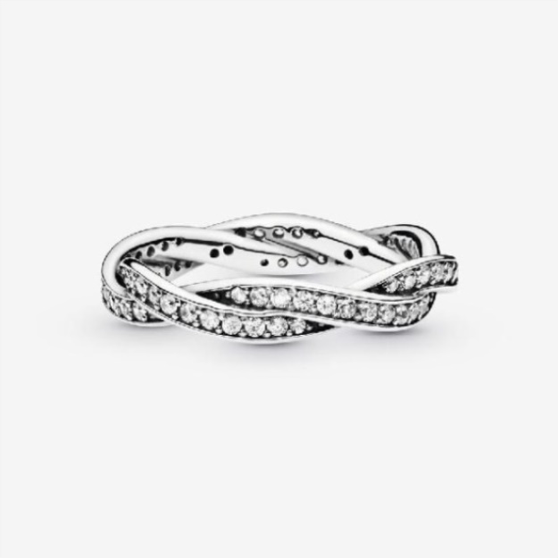 Sparkling Pandora Brand Twisted Lines Ring
