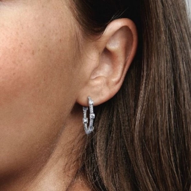 Sparkling Pave Bars Hoop Earrings Pandora CA
