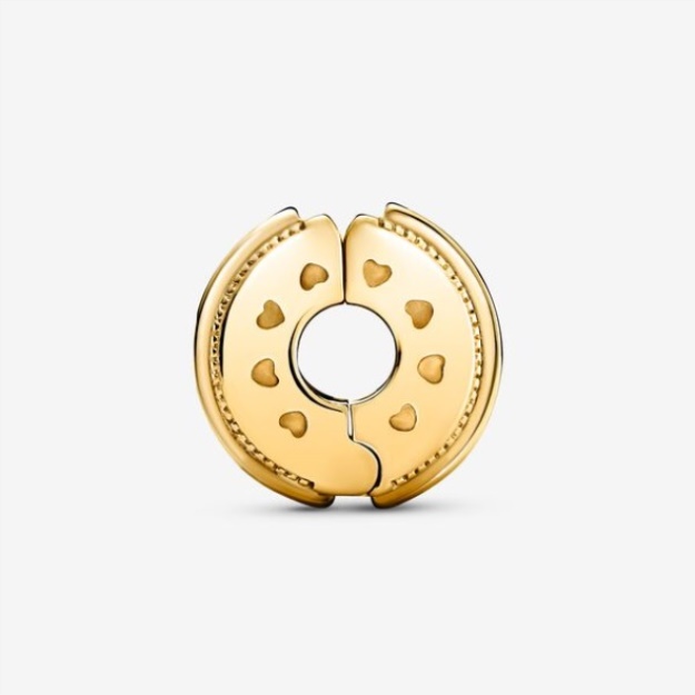 Sparkling Pave Lines Logo Clip Charm Pandora Gold Plated