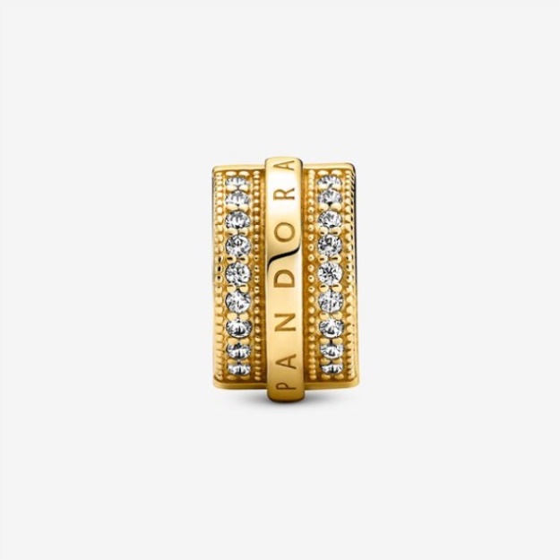 Sparkling Pave Lines Logo Clip Charm Pandora Gold Plated