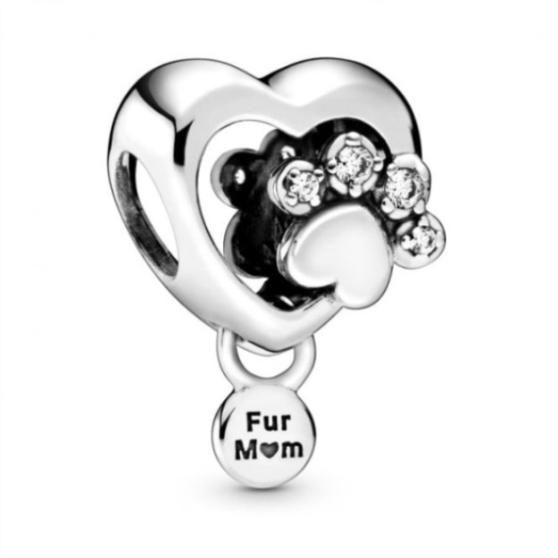 Sparkling Paw Print  Heart Charms Pandora
