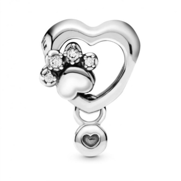 Sparkling Paw Print  Heart Charms Pandora