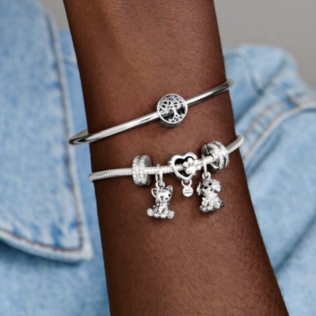 Sparkling Paw Print Heart Charm Pandora