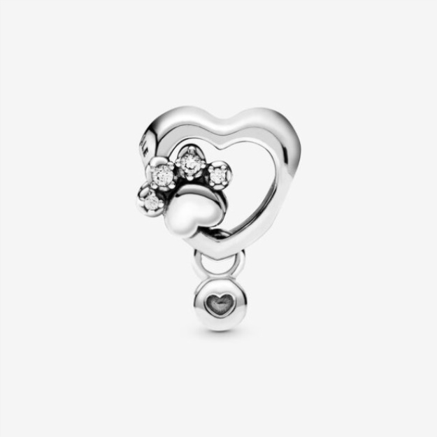 Sparkling Paw Print Heart Charm Pandora
