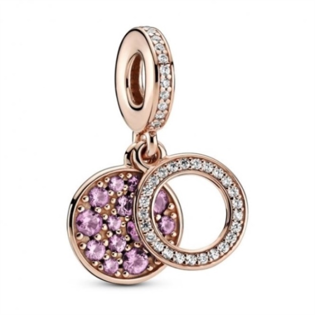 Sparkling Pink Disc Double Dangle Charms Pandora