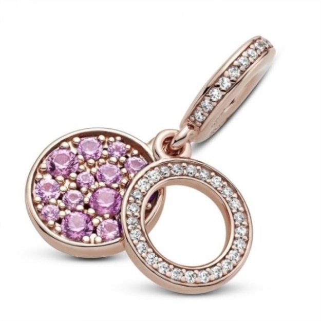 Sparkling Pink Disc Double Dangle Charms Pandora