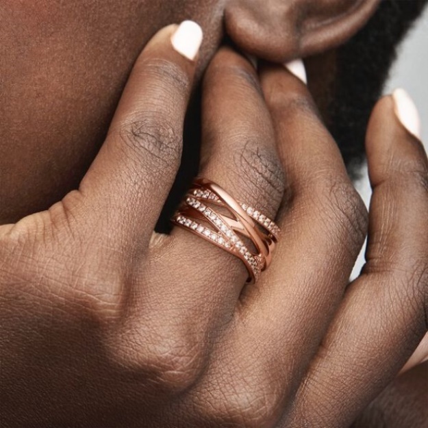 Sparkling Polished Lines Ring Pandora Rose Gold Plated