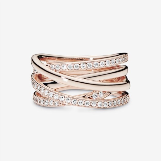 Sparkling Polished Lines Ring Pandora Rose Gold Plated