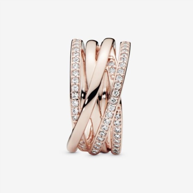Sparkling Polished Lines Ring Pandora Rose Gold Plated