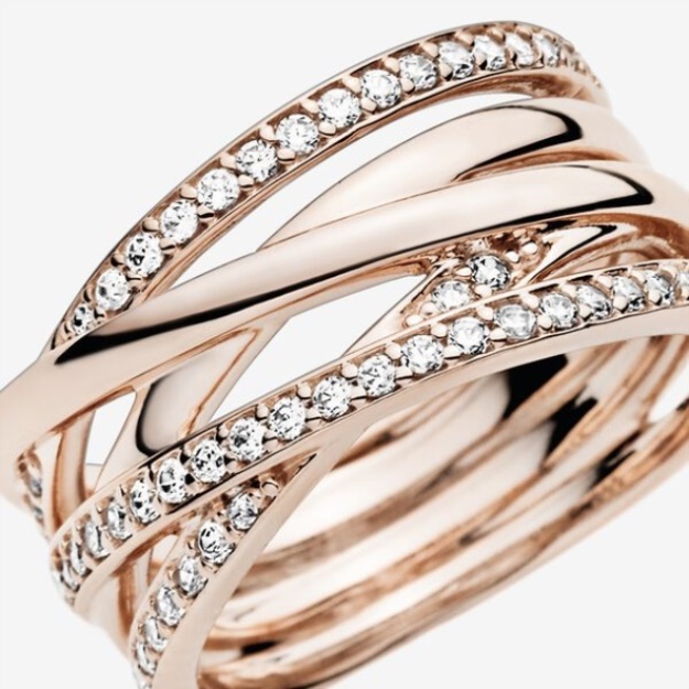 Sparkling Polished Lines Ring Pandora Rose Gold Plated