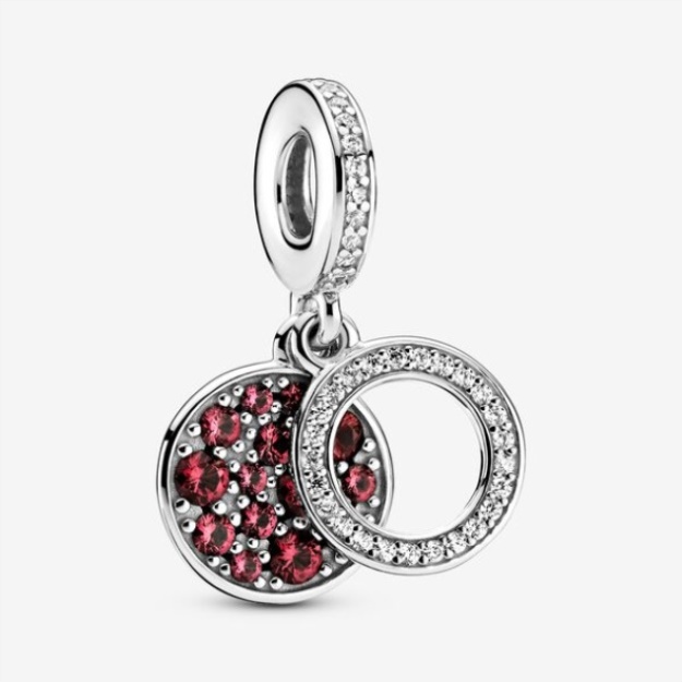 Sparkling Red Disc Double Dangle Charm Pandora Sterling Silver