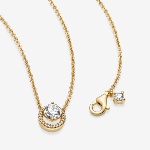 Sparkling Round Halo Pendant Collier Necklace Pandora