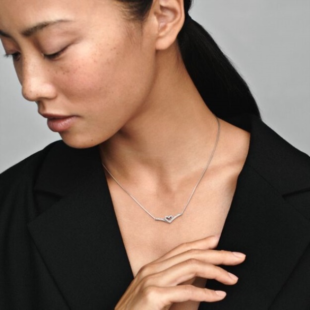 Sparkling Wishbone Heart Collier Necklace Pandora