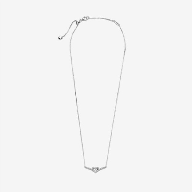 Sparkling Wishbone Heart Collier Necklace Pandora