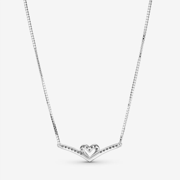 Sparkling Wishbone Heart Collier Necklace Pandora