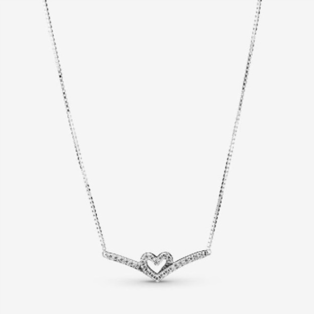 Sparkling Wishbone Heart Necklace Pandora