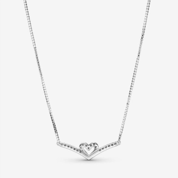 Sparkling Wishbone Heart Necklace Pandora
