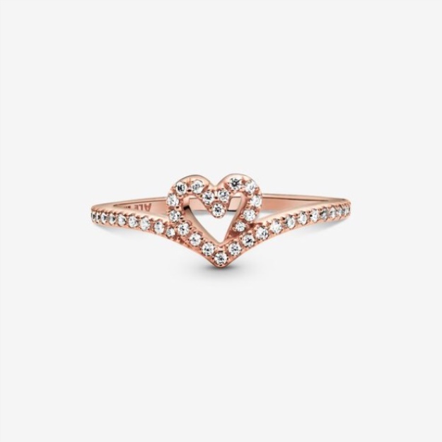 Sparkling Wishbone Heart Ring Pandora Rose Gold Plated