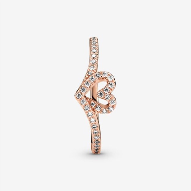 Sparkling Wishbone Heart Ring Pandora Rose Gold Plated