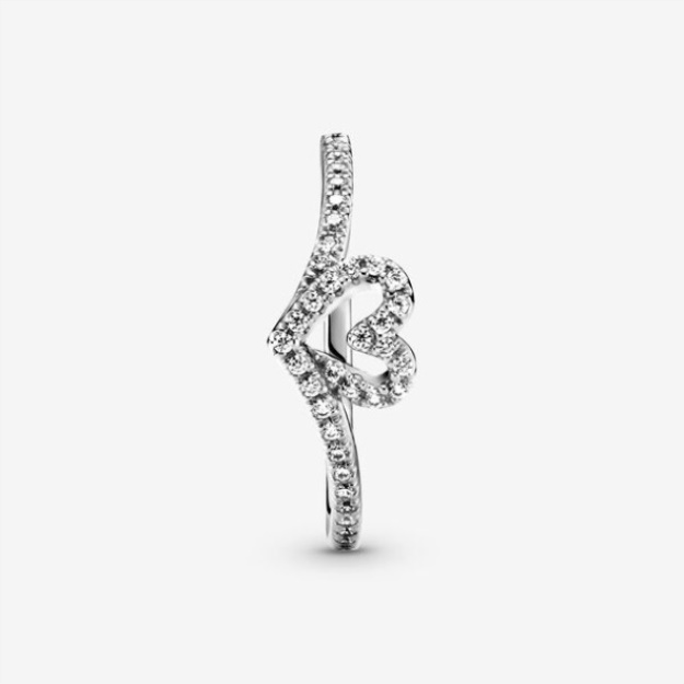 Sparkling Wishbone Heart Ring Pandora Sterling Silver