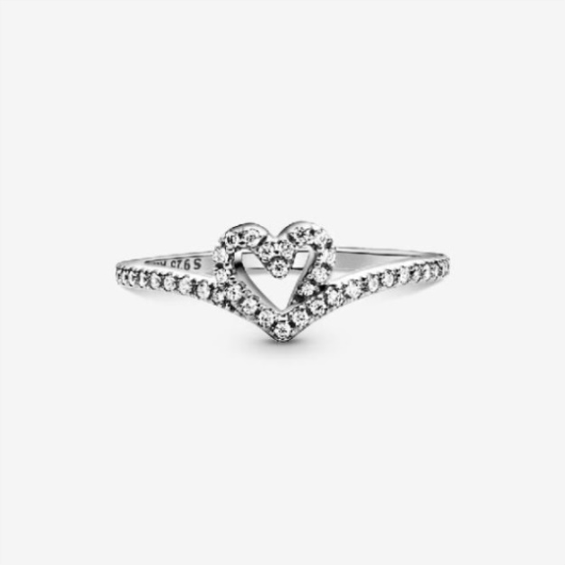 Sparkling Wishbone Pandora Heart Ring