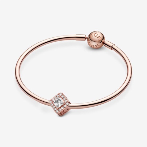 Square Sparkle Halo Charm Pandora Rose Gold Plated