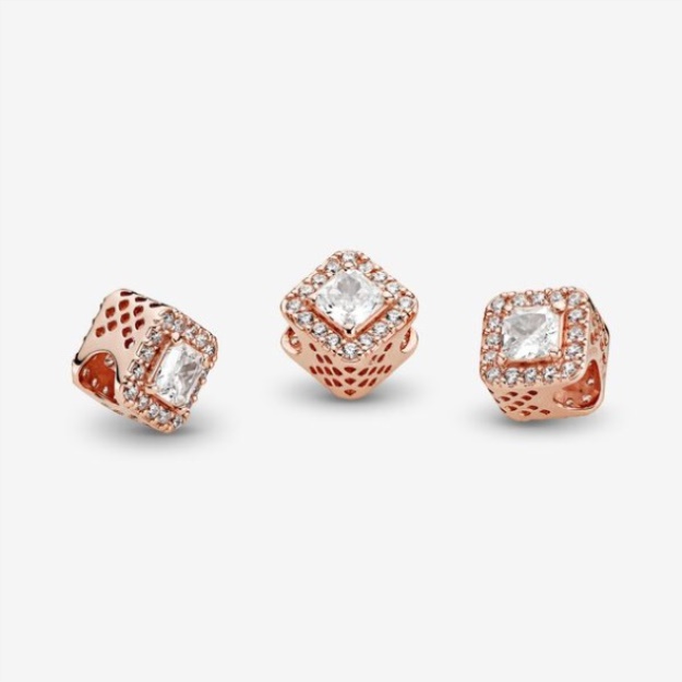 Square Sparkle Halo Charm Pandora Rose Gold Plated