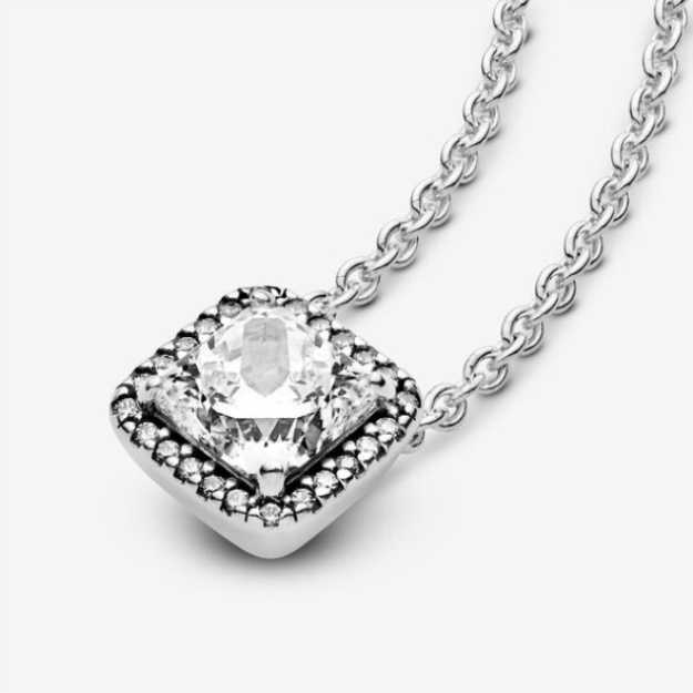 Square Sparkle Halo Necklace Pandora