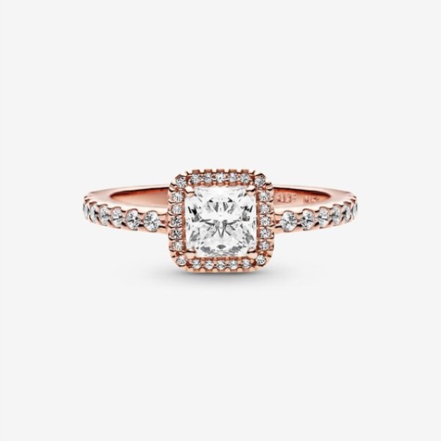 Square Sparkle Halo Ring Pandora Rose Gold Plated