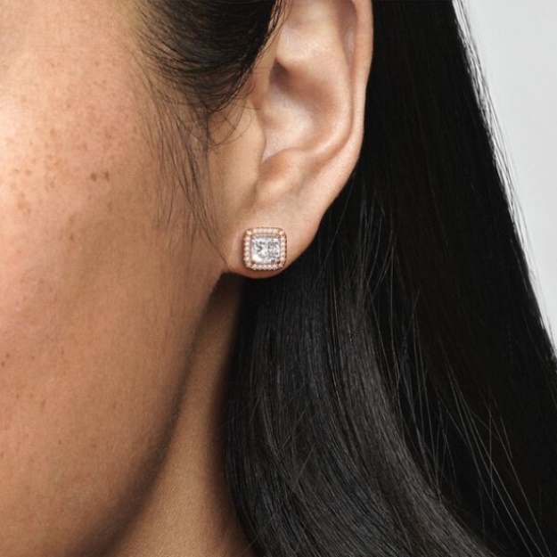 Square Sparkle Halo Stud Earrings Pandora Rose Gold Plated