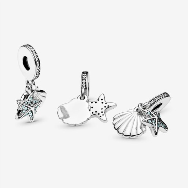 Starfish And Sea Shell Dangle Charm Pandora