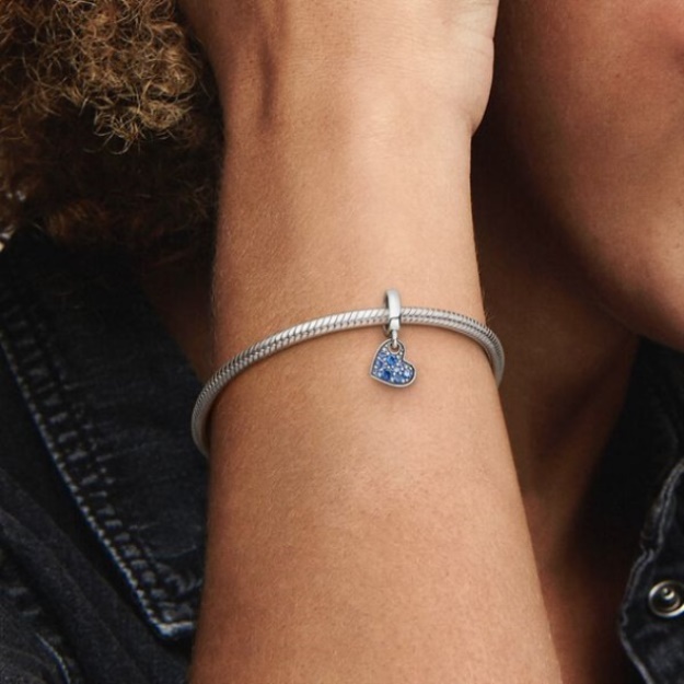 Stellar Blue Pave Tilted Heart Dangle Charm Pandora