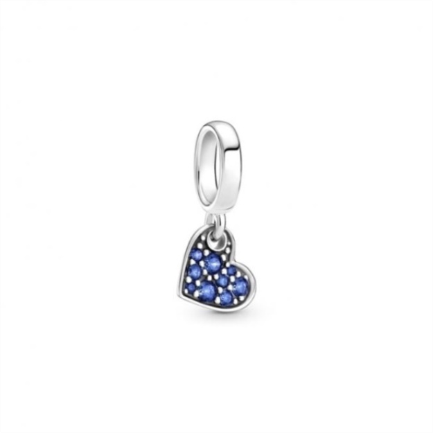 Stellar Blue Pave Tilted Heart Dangle Charms Pandora