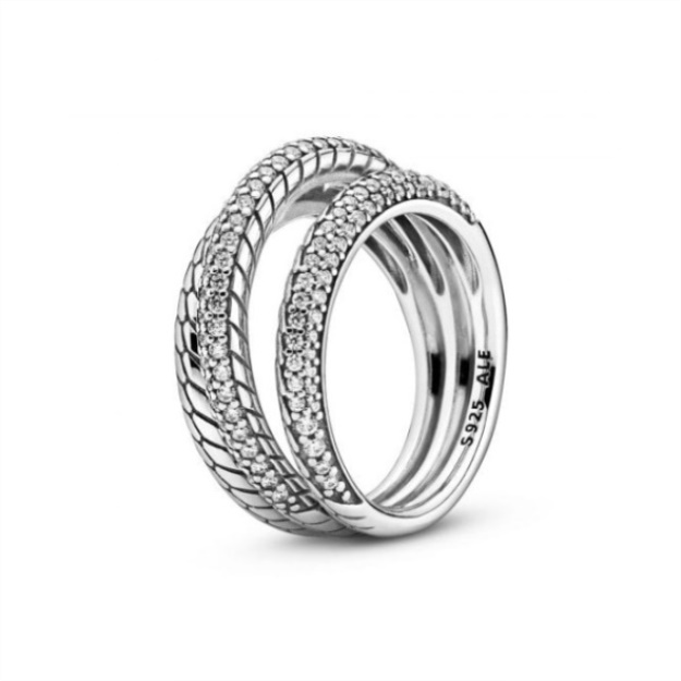 Triple Band Pave Pandora Brand Snake Chain Pattern Ring