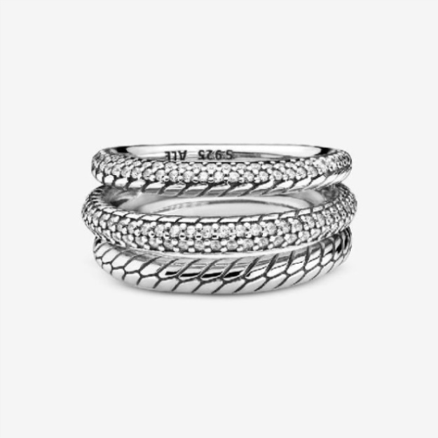 Triple Band Pave Pandora Brand Snake Chain Pattern Ring
