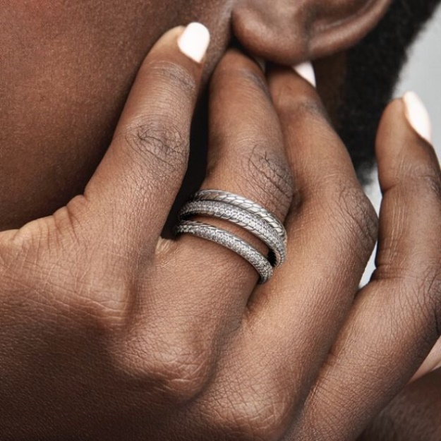 Triple Band Pave Snake Chain Pattern Ring Pandora
