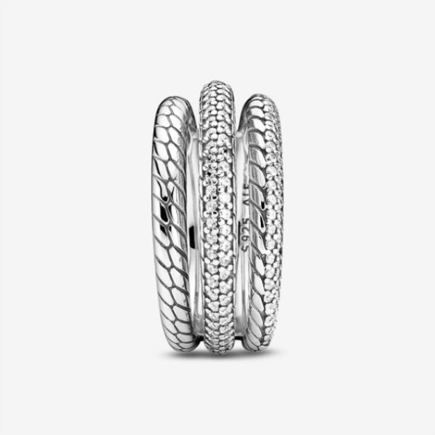 Triple Band Pave Snake Chain Pattern Ring Pandora