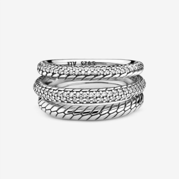 Triple Band Pave Snake Chain Pattern Ring Pandora