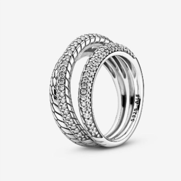 Triple Band Pave Snake Chain Pattern Ring Pandora CA