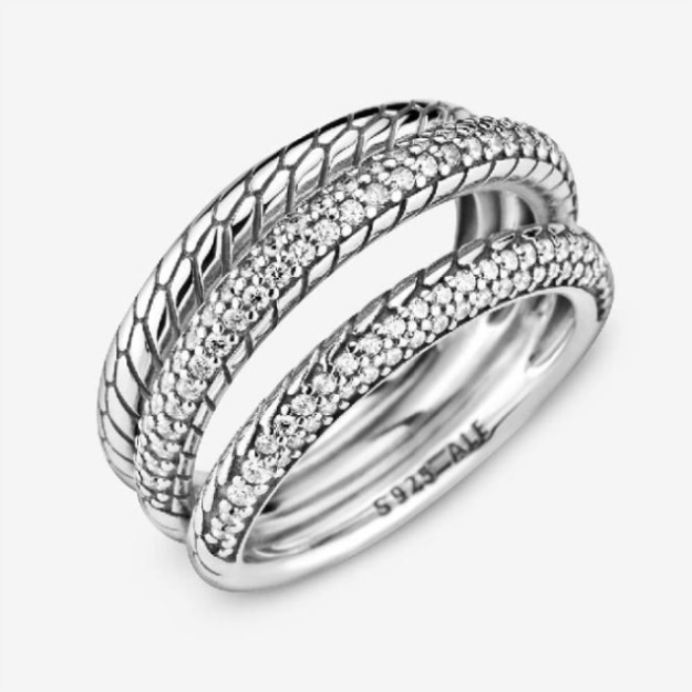 Triple Band Pave Snake Chain Pattern Ring Pandora CA