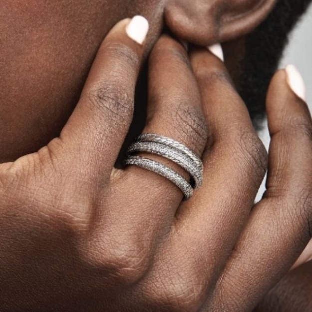 Triple Band Pave Snake Chain Pattern Ring Pandora CA