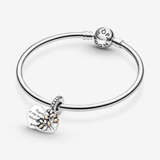 Two-Tone Family Tree Heart Dangle Charm Pandora