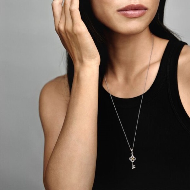 Two-Tone Key Flower Necklace-Final Sale Pandora