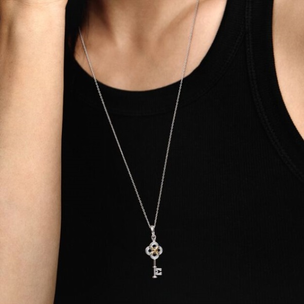 Two-Tone Key Flower Necklace-Final Sale Pandora